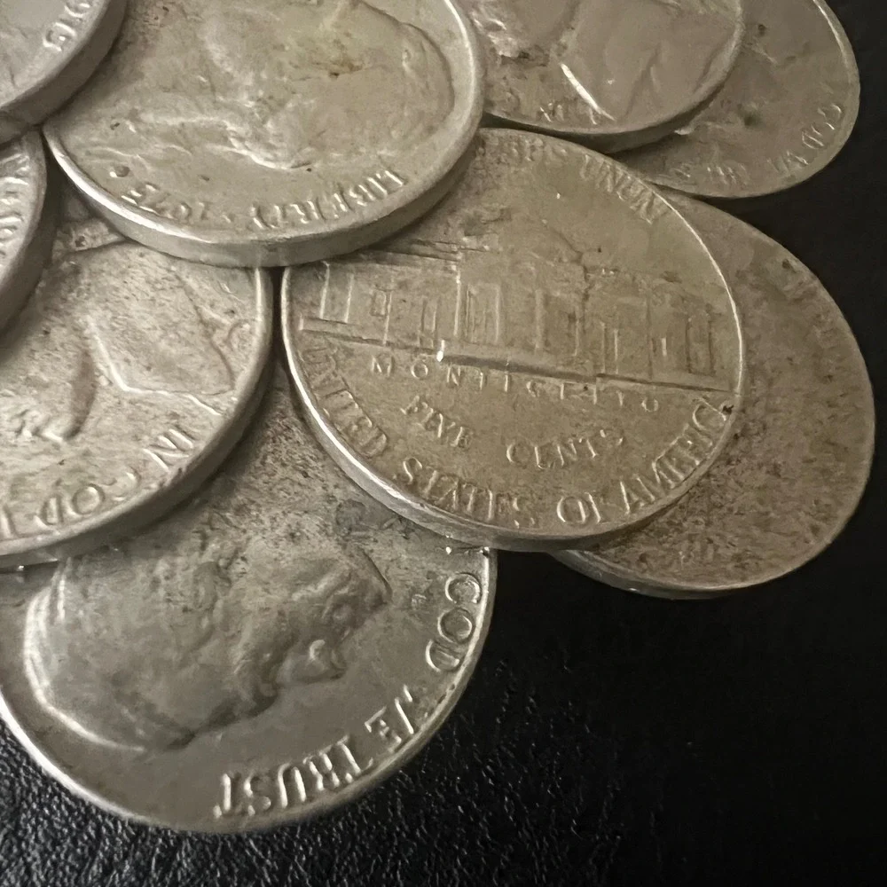 Vintage Handmade US Jefferson Nickel Coin Belt Buckle Silver Tone Size M Western